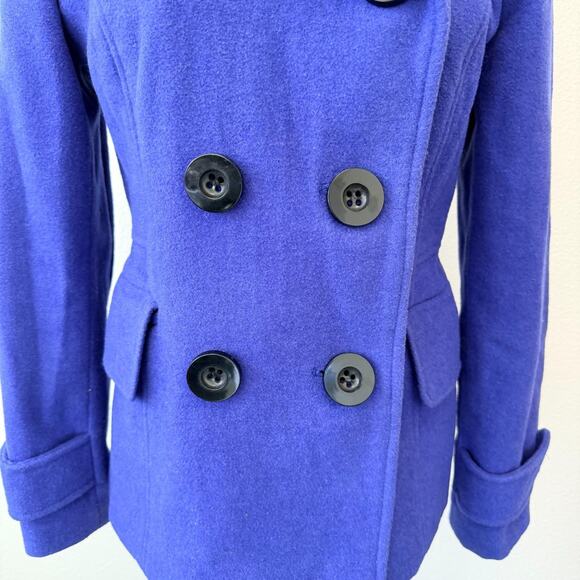 Charter Club Blue Pea Coat Womens Purple Warm Wool Blend Double Breasted Size 4 - Picture 2 of 13